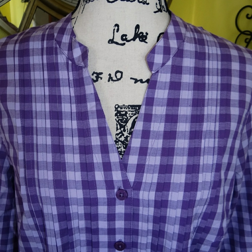Blair Purple Gingham Button Blouse - Picture 2 of 6